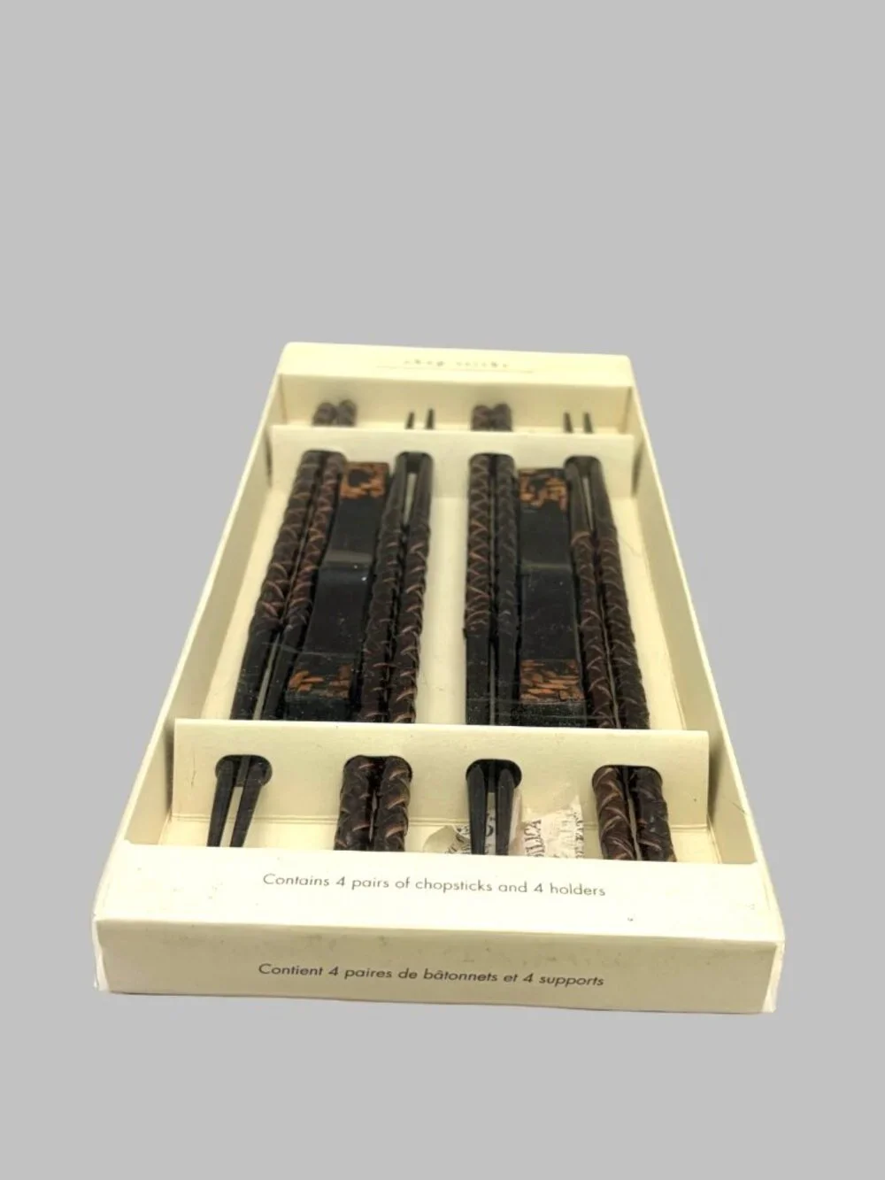 Pier 1 Imports Carved Wood Chopsticks Set 4 Pairs w/ Holders NIB 8.75